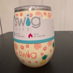 Swig 14oz Travel Wine Tumbler Insulated Hot/Cold Pineapple Hibiscus Hawaiian NEW